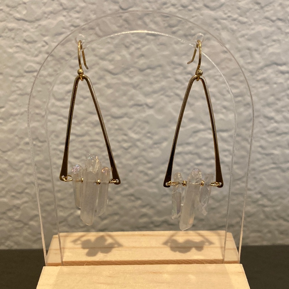 NWOT Luna Norte 14k Gold Plated Quartz Triangle Dangle Statement Earring